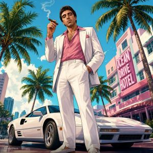 ChatGPT Image prompt: Full-body illustration of Al Pacino in a stylized